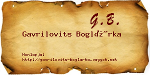 Gavrilovits Boglárka névjegykártya